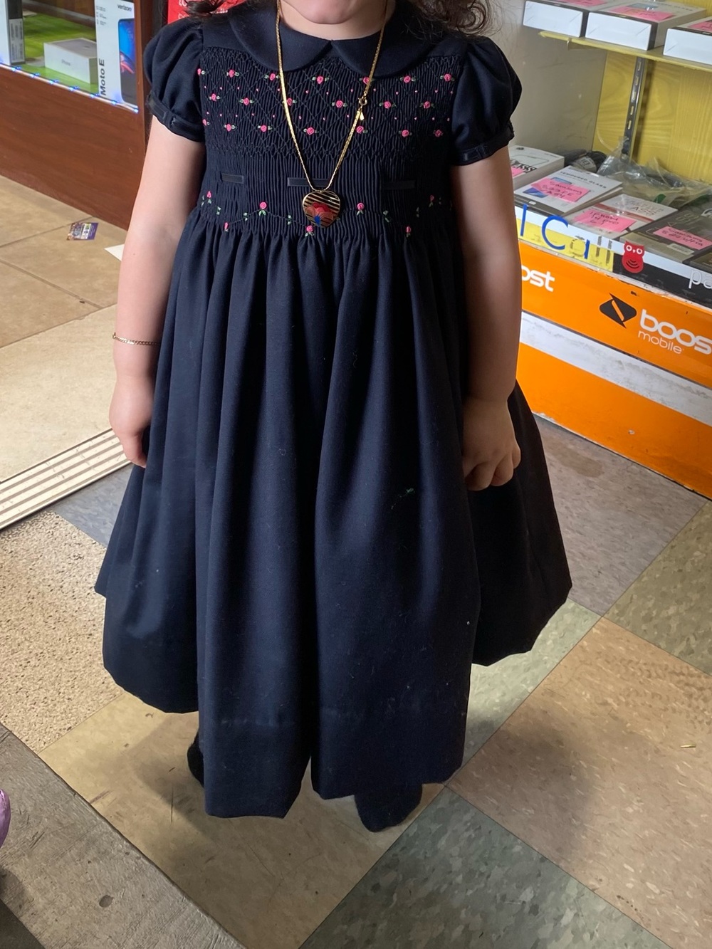 Ralph Lauren Black Dress with Pink Smocked Details